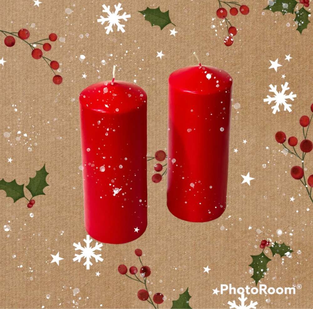 Set of 2 Unscented Candles In Red 7.5 Inches Tall